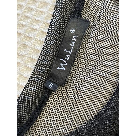 WuLun Mesh Black Crew Neck Short Sleeve Whimsy Goth Style Swim Coverup Small - Picture 5 of 8